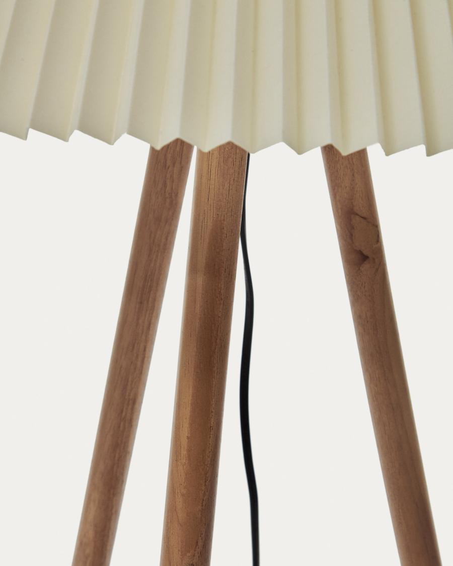 Lampadaire Benicarlo en bois d'hévéa finition naturelle et beige prise UK