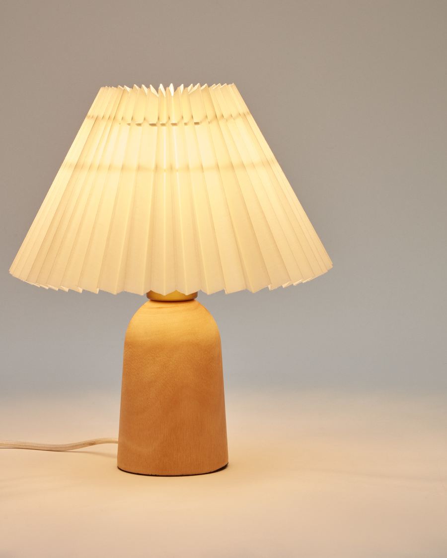 Lampe de table Benicarlo en bois finition naturelle et beige