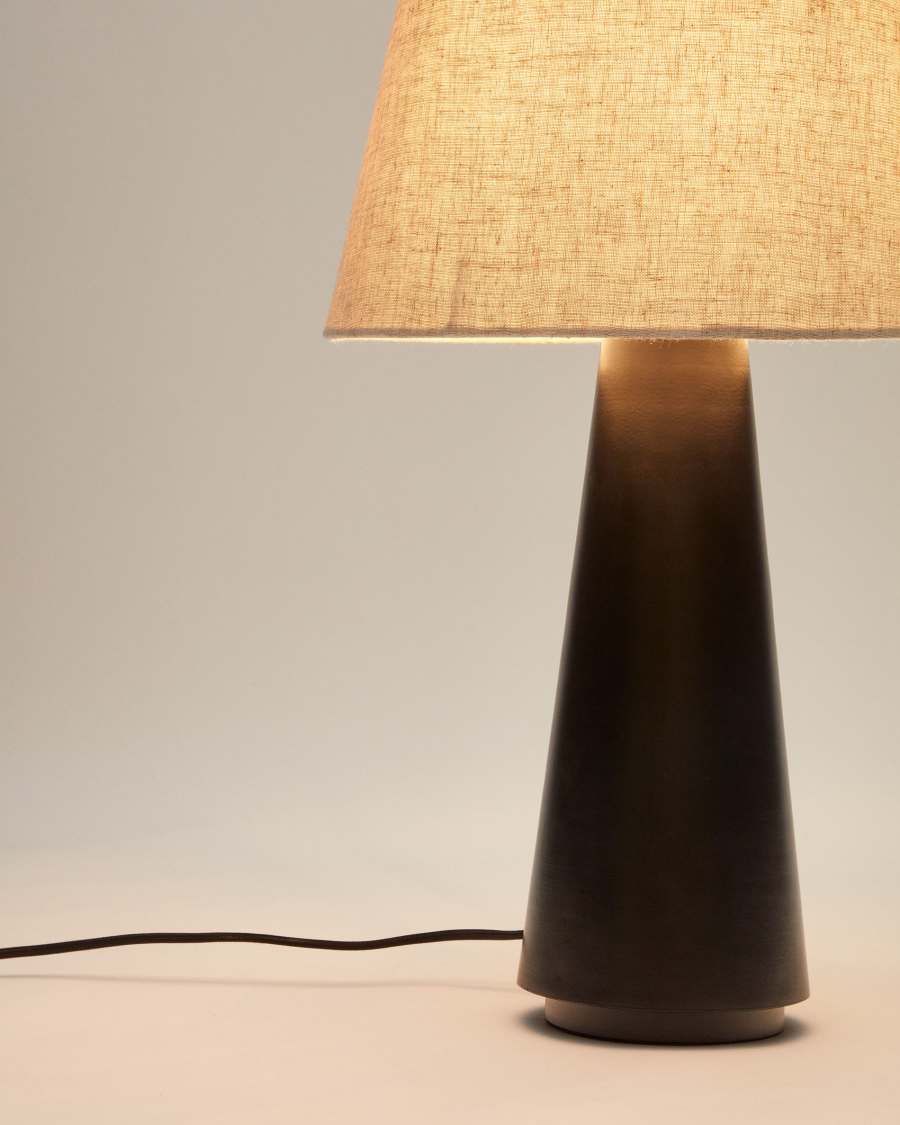 Torrent metal table lamp with black painted finish and linen shade, UK adaptor