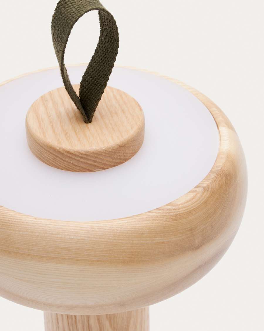 Luba solid ash portable table lamp with green cotton handle