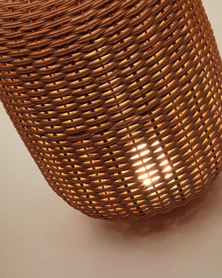 Lampada da tavolo grande portatile Saranella in rattan sintetico marrone