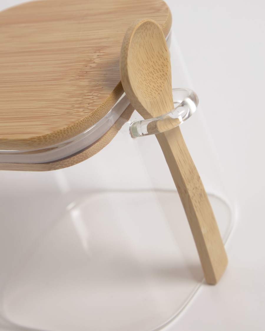 Ilaria small jar with spoon, in transparent glass and bamboo