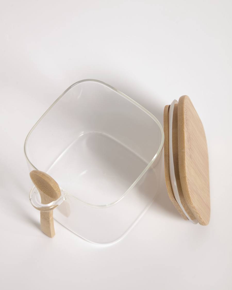 Ilaria small jar with spoon, in transparent glass and bamboo