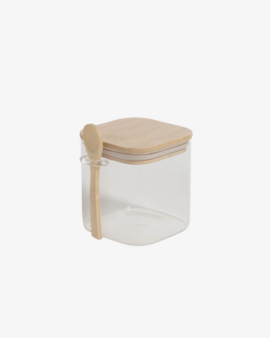 Ilaria small jar with spoon, in transparent glass and bamboo