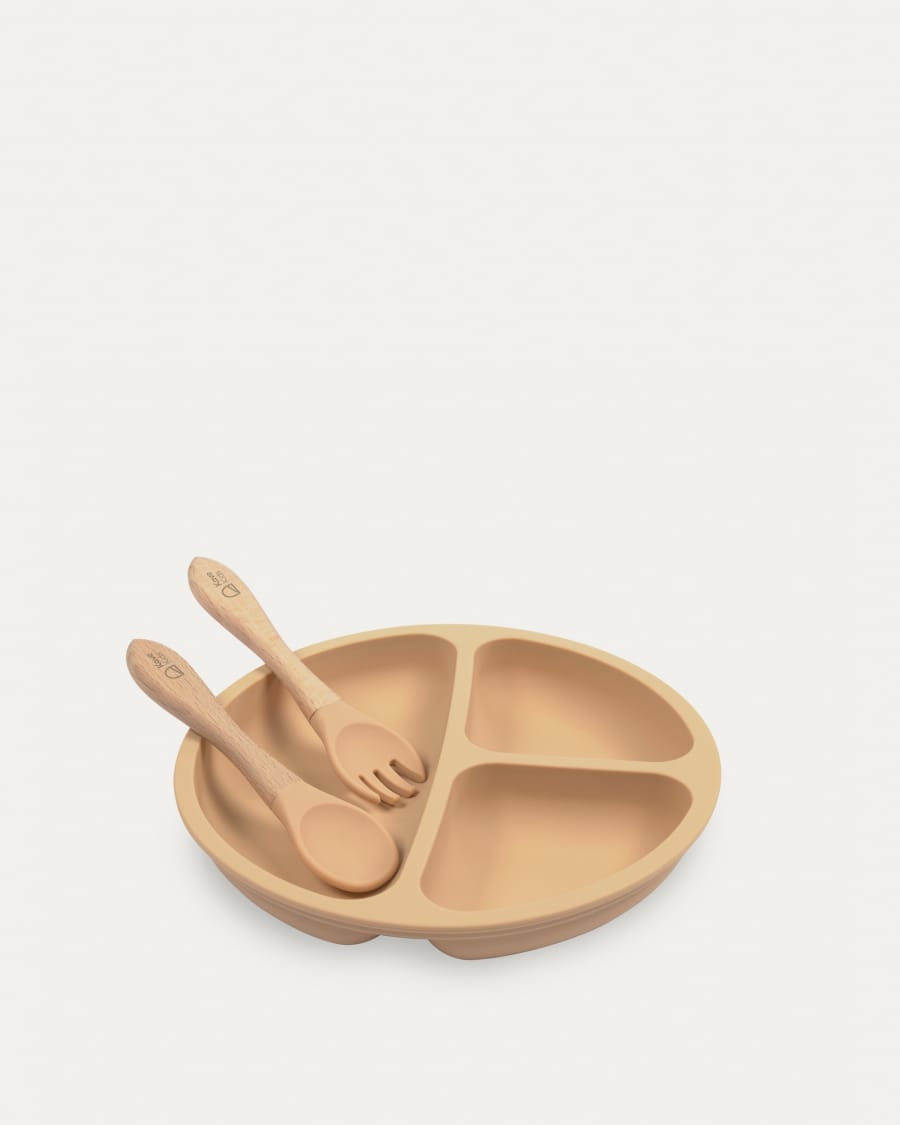 Πιάτο και μαχαιροπίρουνα Epiphany, καφέ σιλικόνη και ξύλο