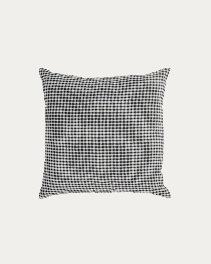 Housse de coussin Hilaria 100% lin carreaux vichy noir et blanc 45 x 45cm