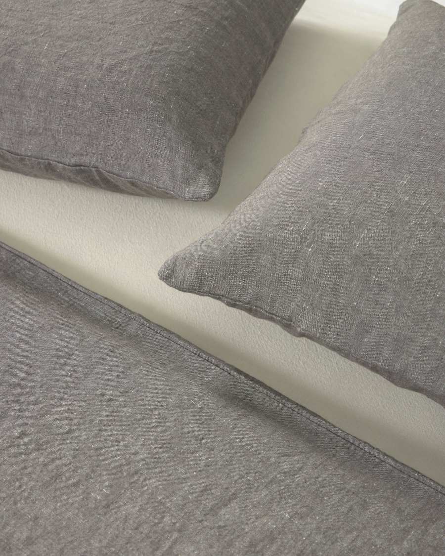 Parure Eglant drap,housse couette,taies oreiller coton bio GOTS et lin gris 150 x 190 cm