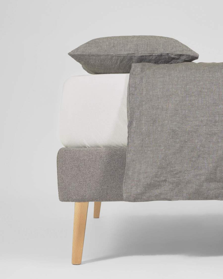 Parure Eglant drap,housse couette,taies oreiller coton bio GOTS et lin gris 150 x 190 cm