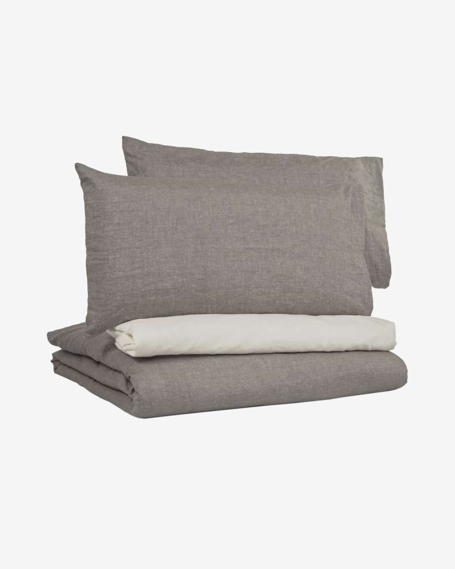 Parure Eglant drap,housse couette,taies oreiller coton bio GOTS et lin gris 150 x 190 cm