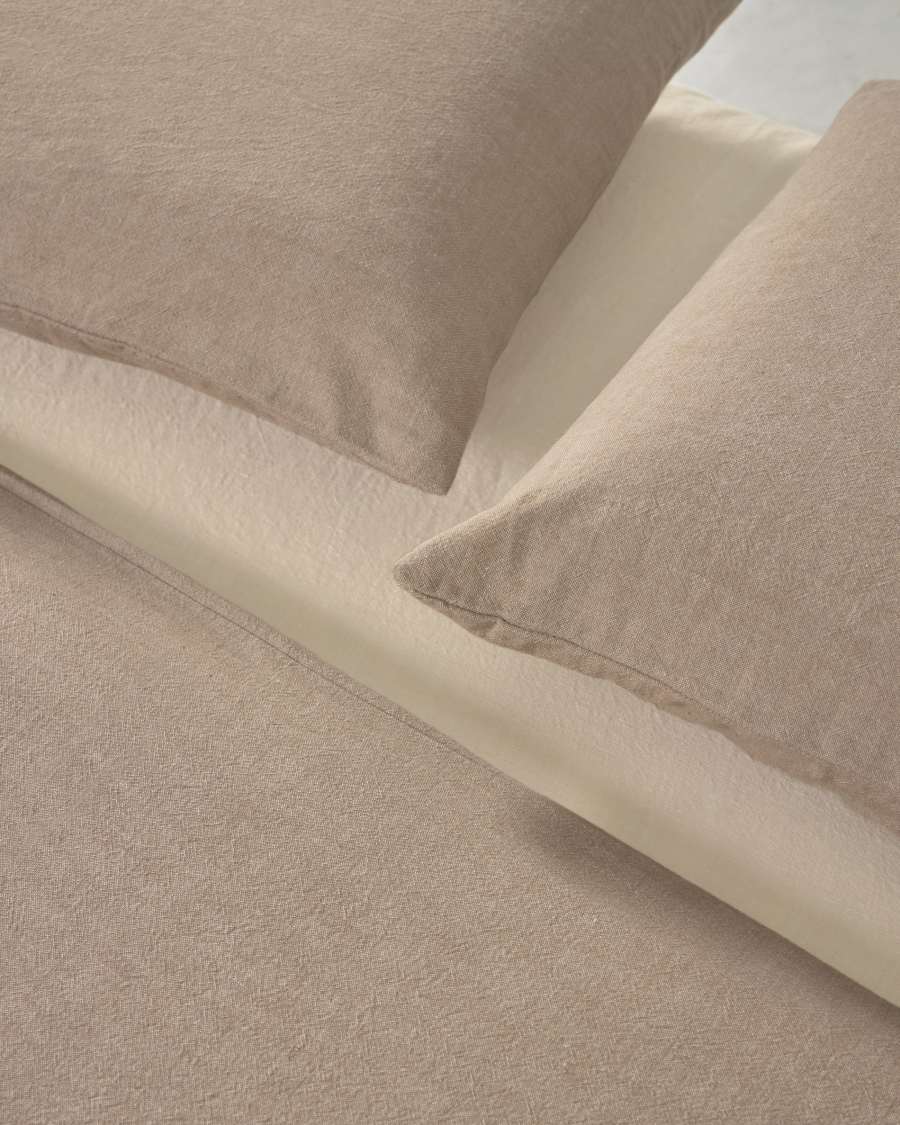 Parure Dileta drap,housse couette,taies oreiller en coton bio GOTS marron 150 x 190 cm