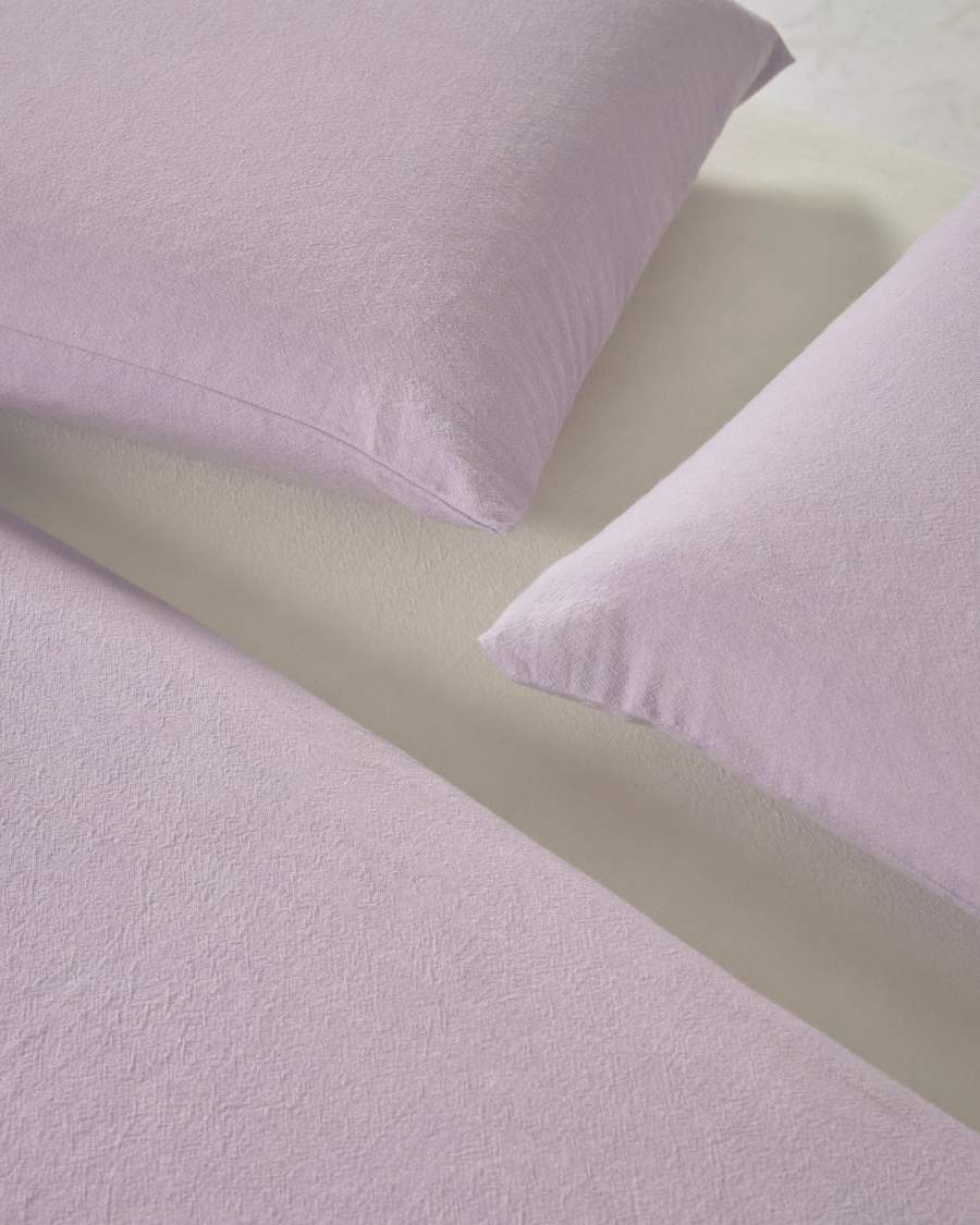 Set dekbedovertrek, hoeslaken en kussensloop Dileta in 100% mauve katoen GOTS 150 x 190 cm