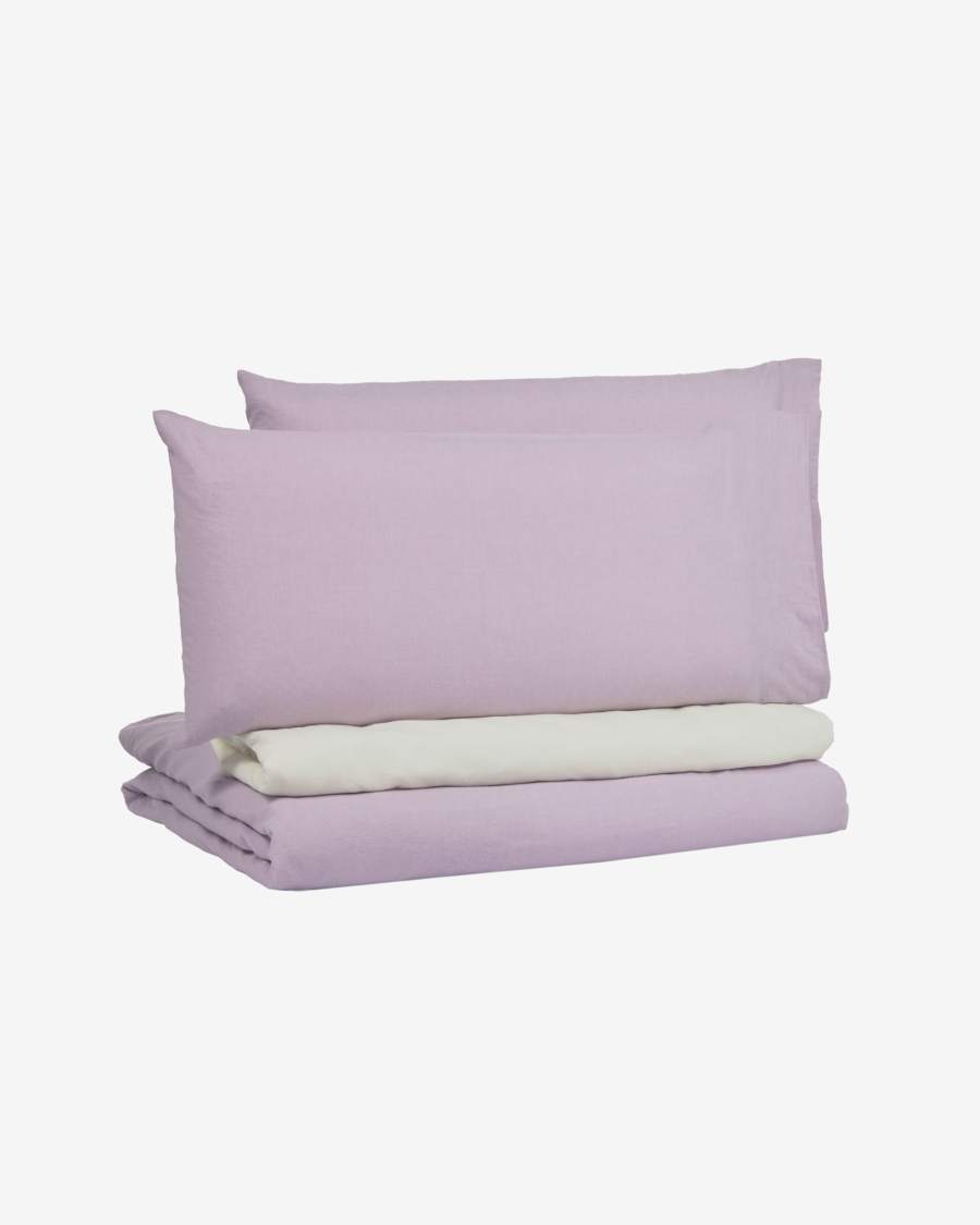 Set dekbedovertrek, hoeslaken en kussensloop Dileta in 100% mauve katoen GOTS 150 x 190 cm