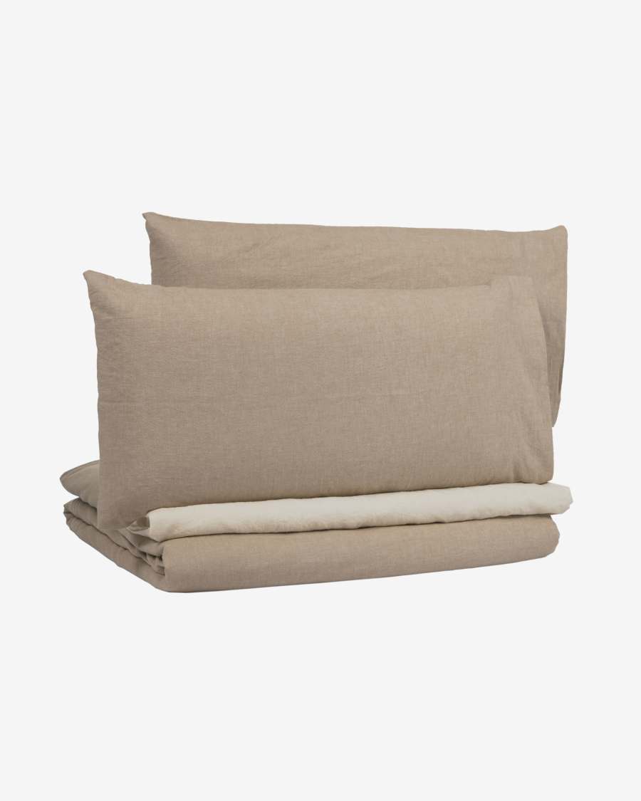 Set Dileta fodera piumone, lenzuola e fodera cuscino in cotone GOTS marrone 180 x 200 cm