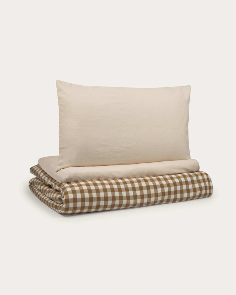 Parure Indalina drap,housse couette,taies oreiller 100% coton bio GOTS vichy 90 x 190 cm