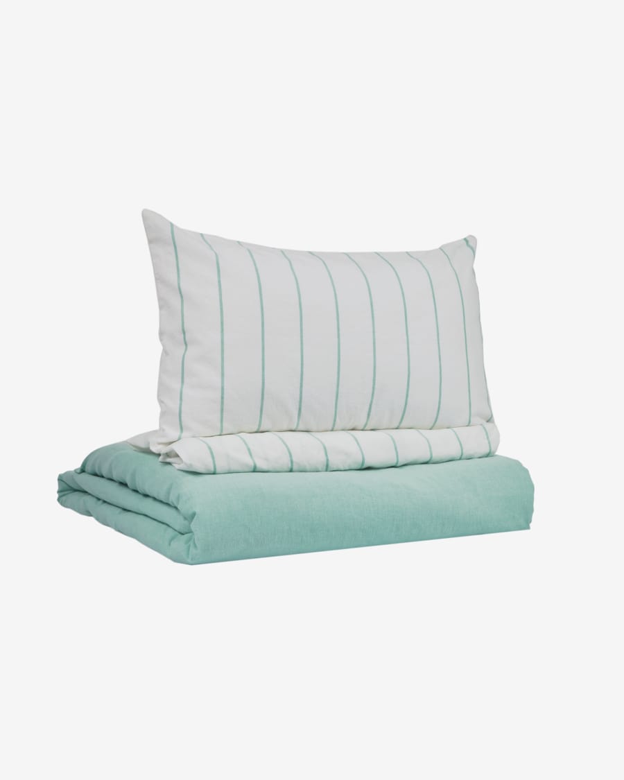 Gaitana duvet cover, sheet & pillowcase set in turquoise GOTS-certified cotton 60 x 120 cm