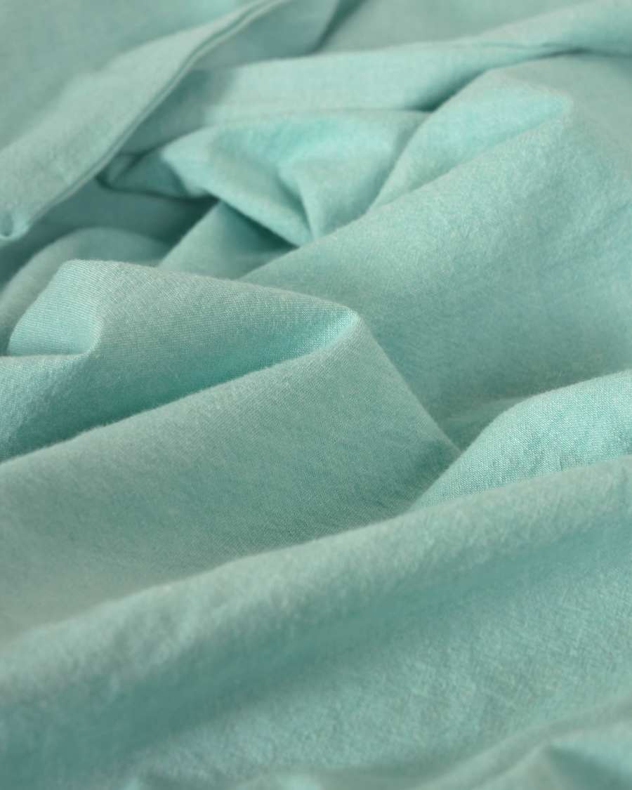 Parure Gaitana drap,housse couette,taies oreiller 100% coton bio GOTS turquoise 90x190 cm