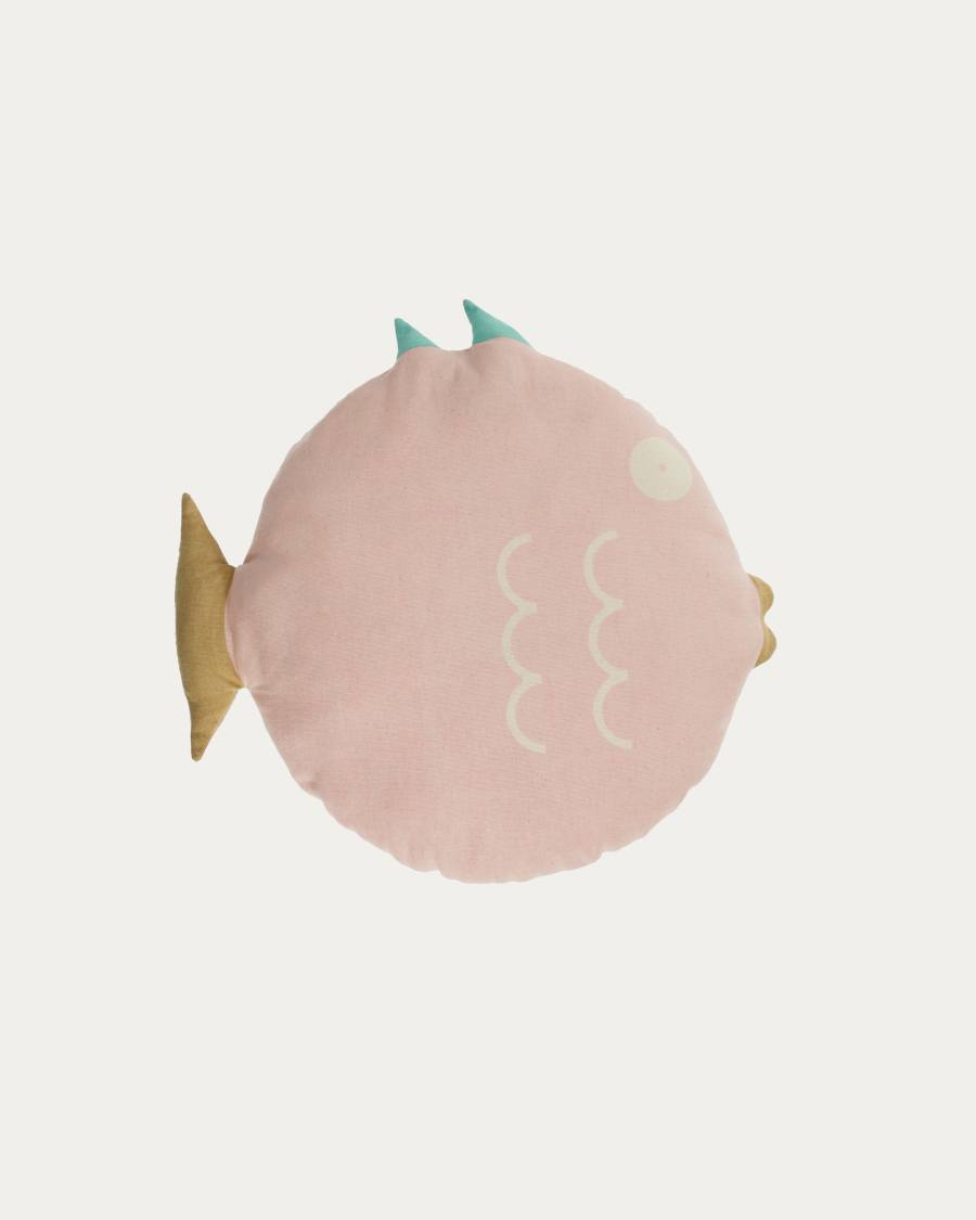 Μαξιλάρι Delmare σε σχήμα ψαριού, 100% βαμβάκι, ροζ, Ø 45 εκ