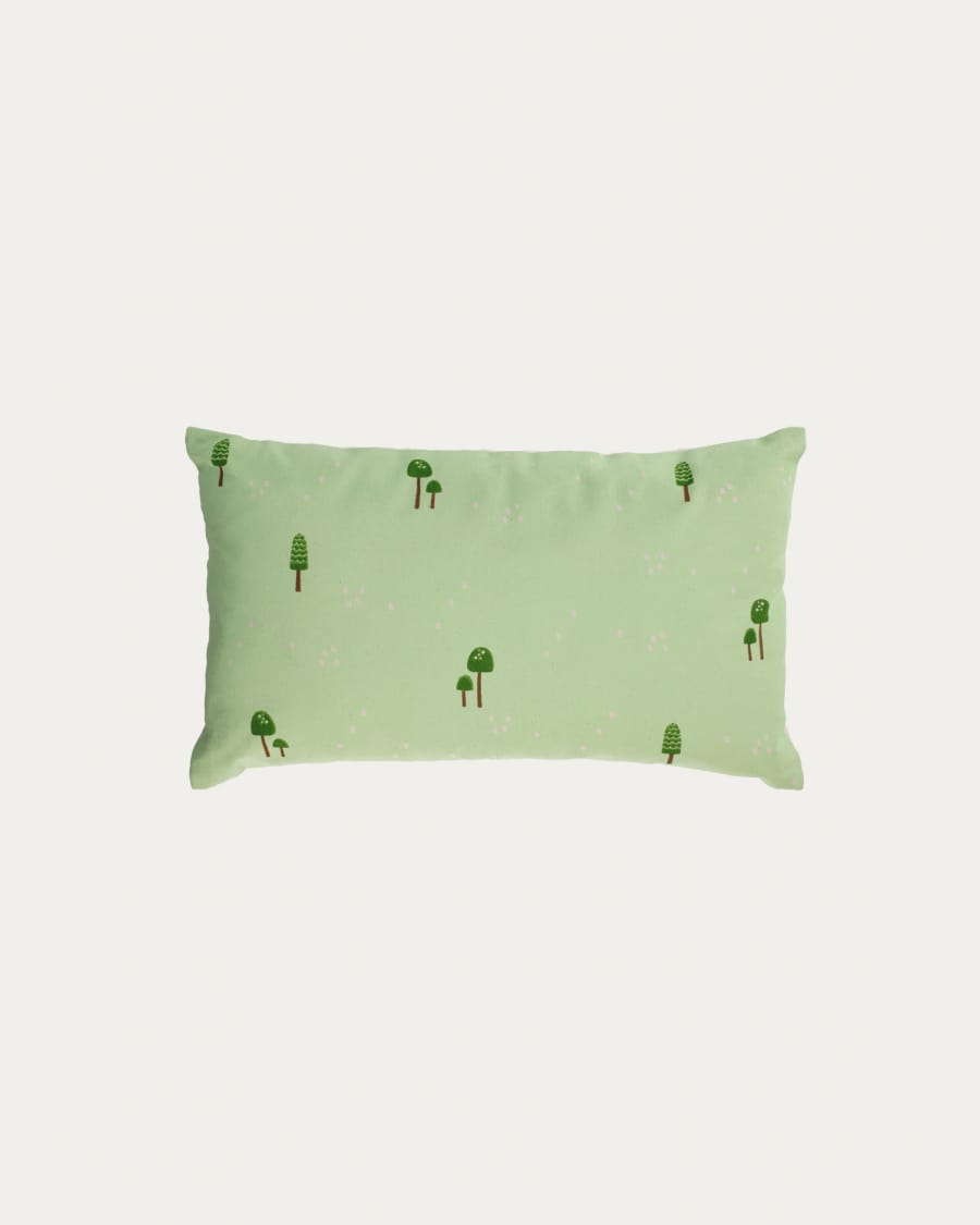 Housse de coussin Llaru 100% coton champignons vert 30 x 50 cm