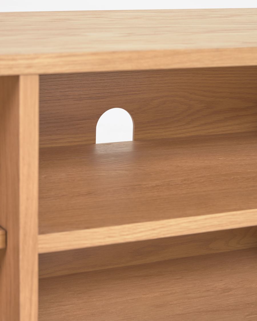 Beyla solid oak TV stand with two doors and oak veneer 180 x 49 cm FSC 100%.