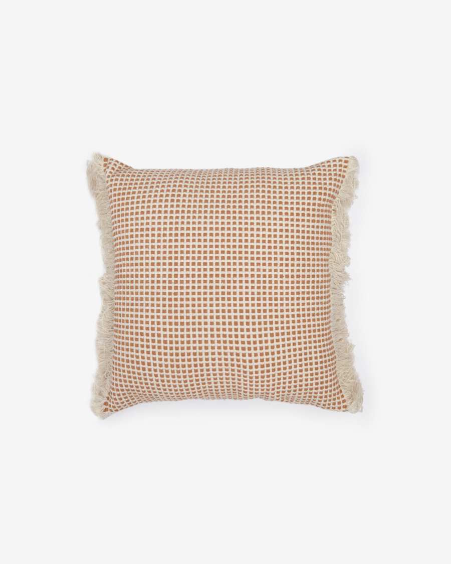 Kaia cotton cushion cover with natural and terracotta stripes 60 x 60 cm