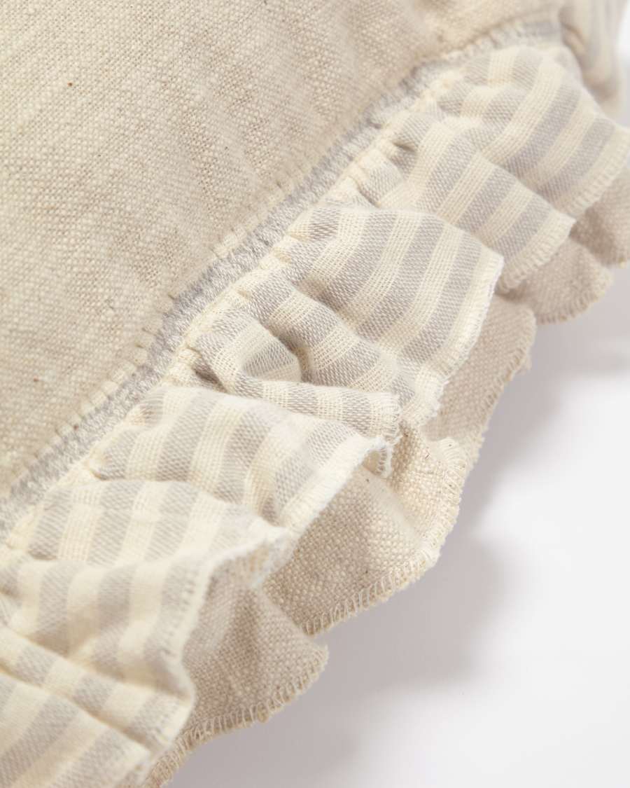 Housse de coussin Deva en lin naturel et bord à rayures beiges 45 x 45 cm