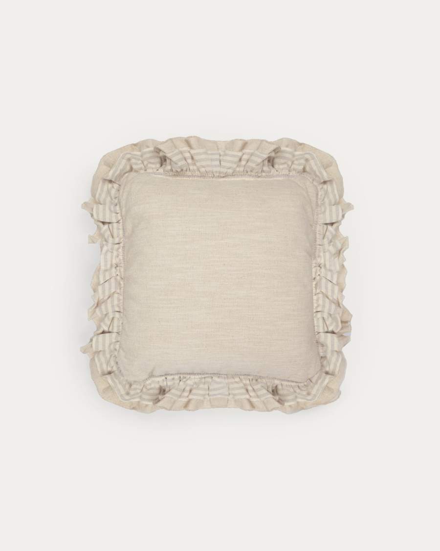 Deva natural linen cushion cover with beige striped border 45 x 45 cm