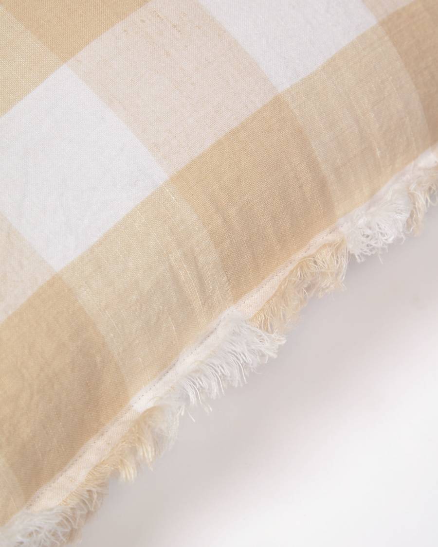 Fodera cuscino Dawa in cotone e lino a quadretti bianchi e beige 45 x 45 cm