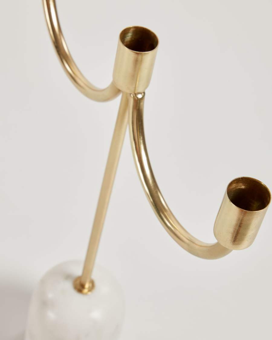 Perca großer Kerzenhalter für drei Kerzen in Gold und mit weißem Marmor