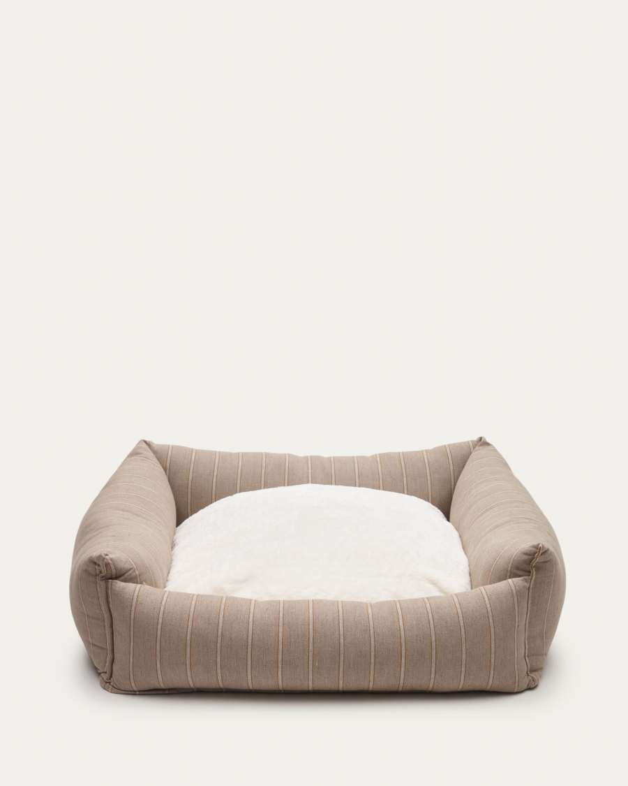 Μεγάλο κρεβάτι για κατοικίδια Toby, ριγέ και καφέ γούνα 75 x 75 εκ