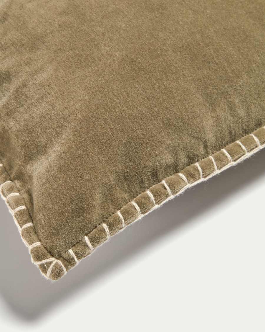 Angelica 100% velvet cotton cushion cover in dark green, 45 x 45 cm