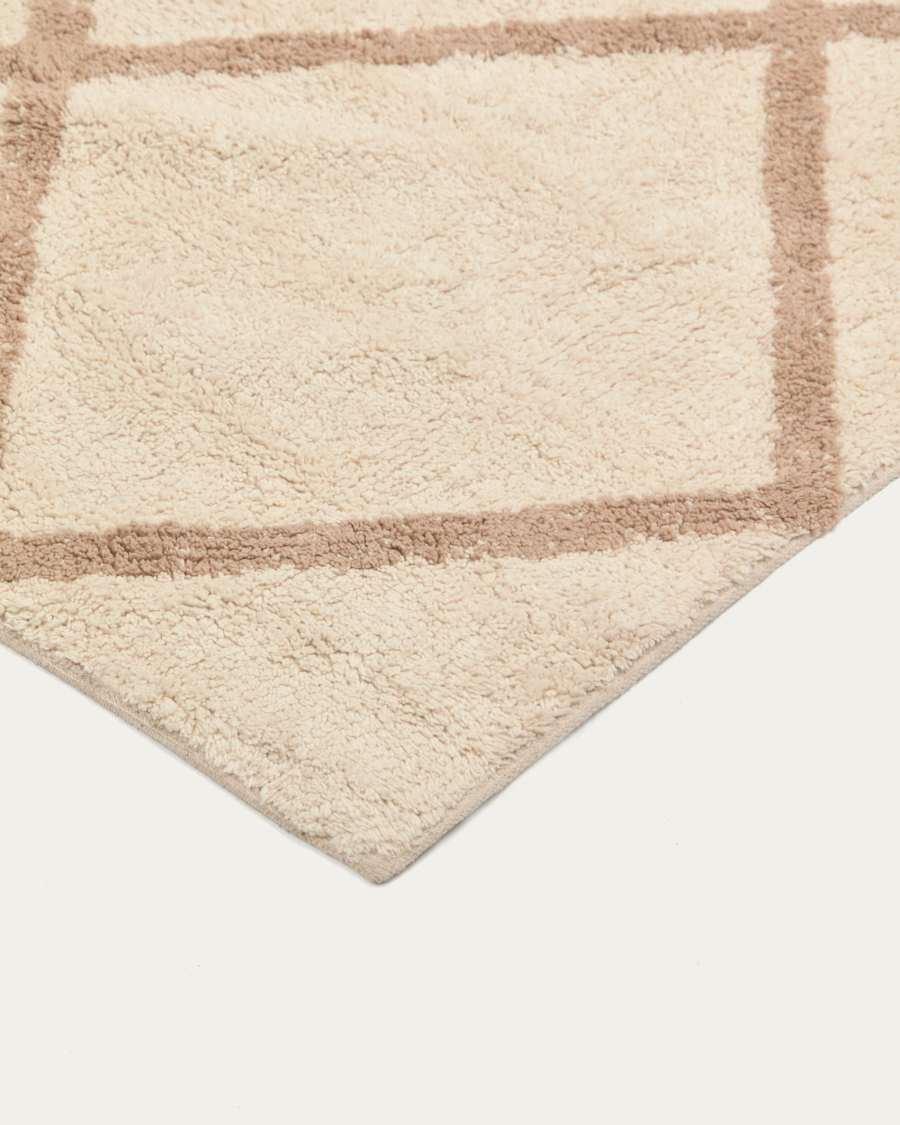 Tappeto Terezinha 100% cotone bianco e rombi beige 150 x 200 cm