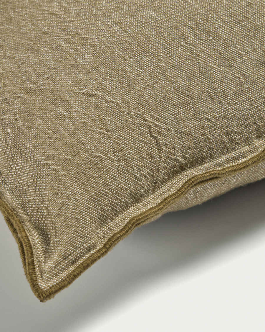 Queta cushion cover in green linen and cotton, 45 x 45 cm