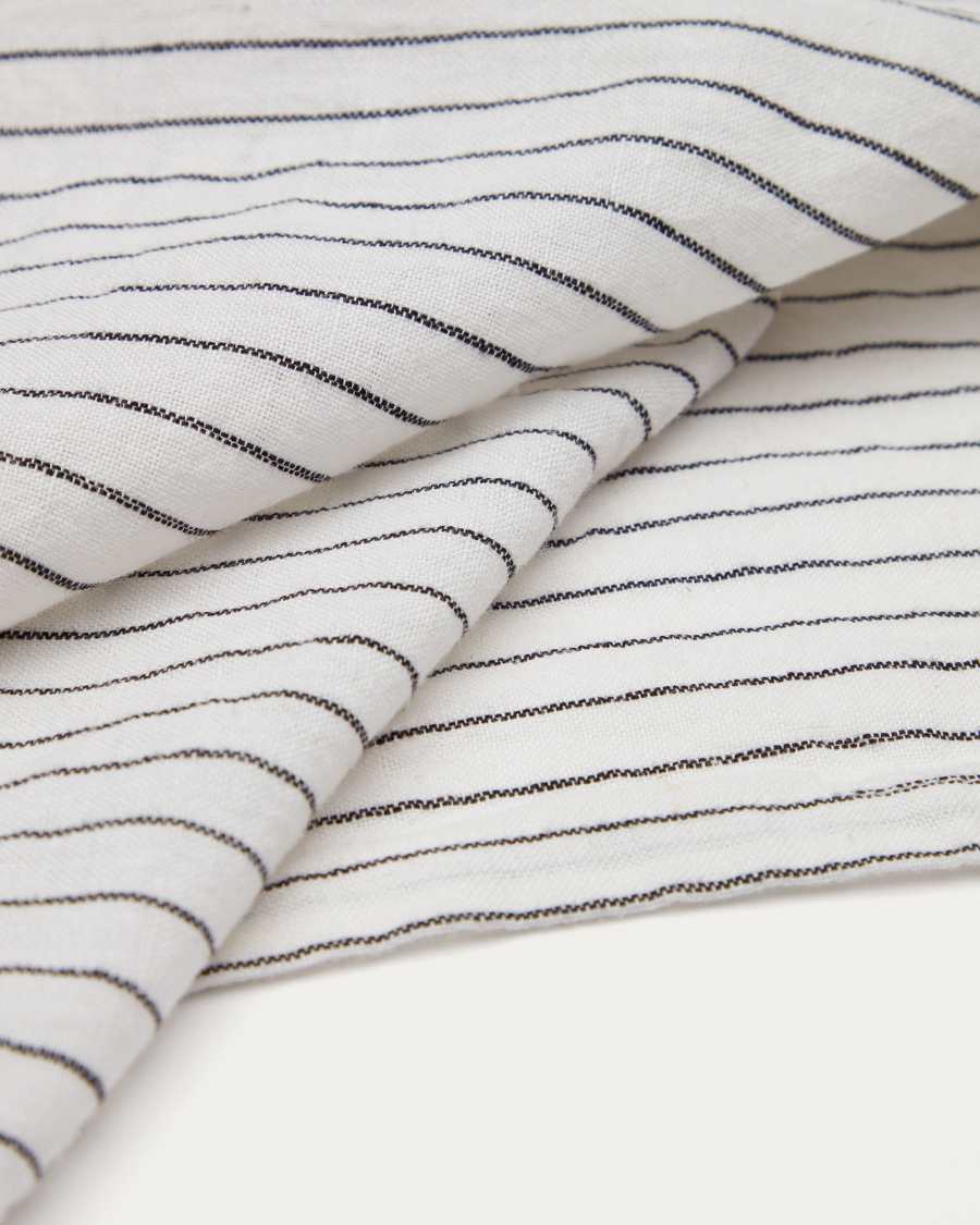 Set Marenna de 2 servilletas de lino y algodón blanco y rayas negro