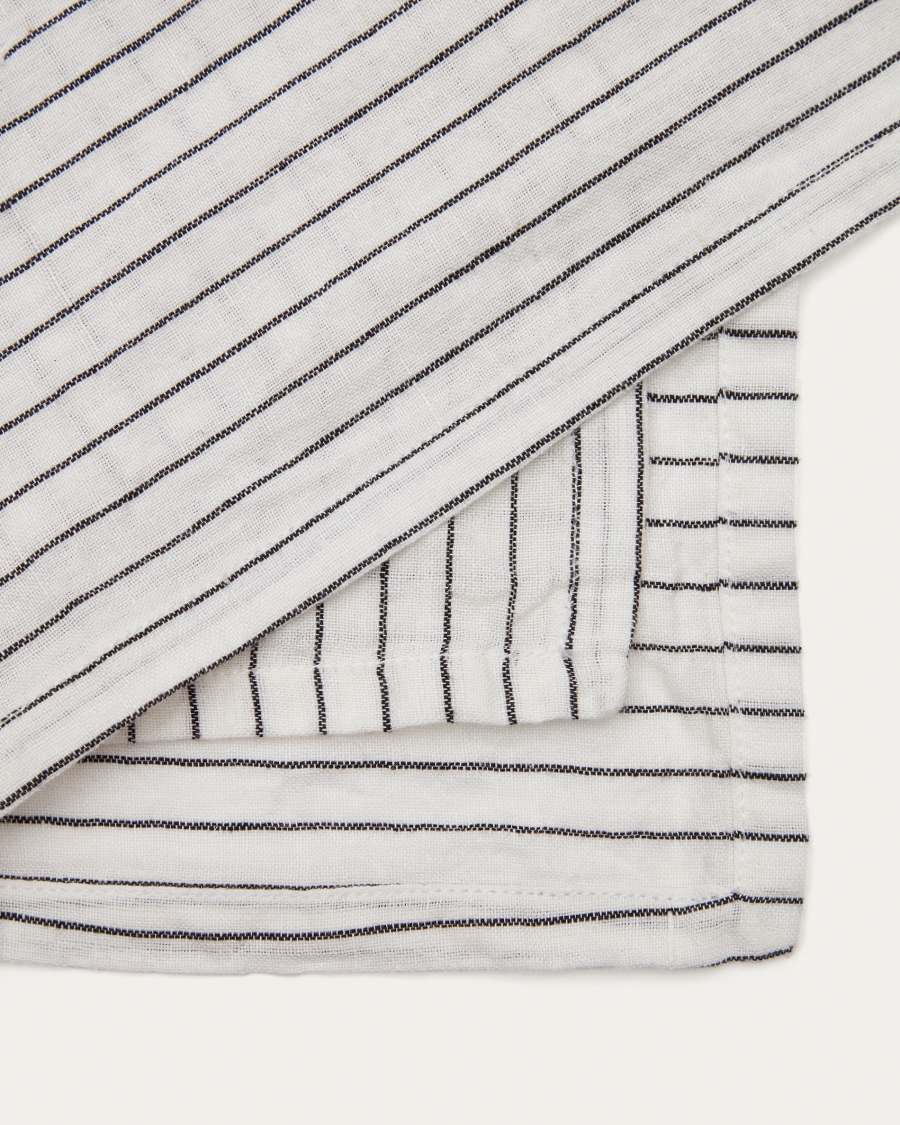 Set Marenna de 2 servilletas de lino y algodón blanco y rayas negro