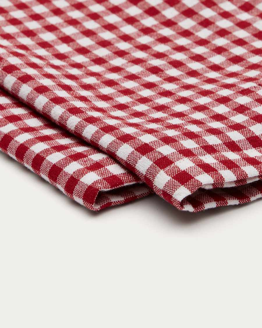 Lot de 2 serviettes de table Lusian 100% coton blanc et rouge