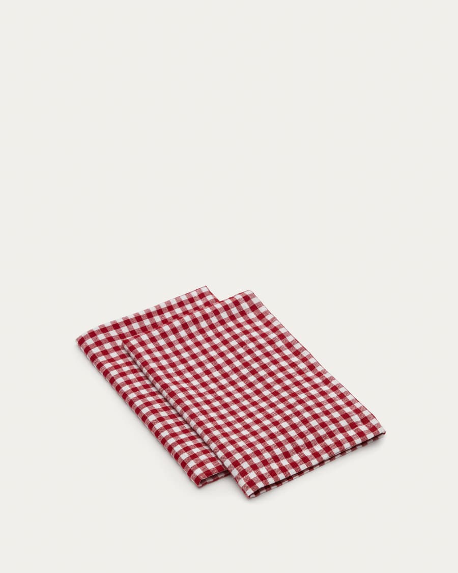 Lot de 2 serviettes de table Lusian 100% coton blanc et rouge