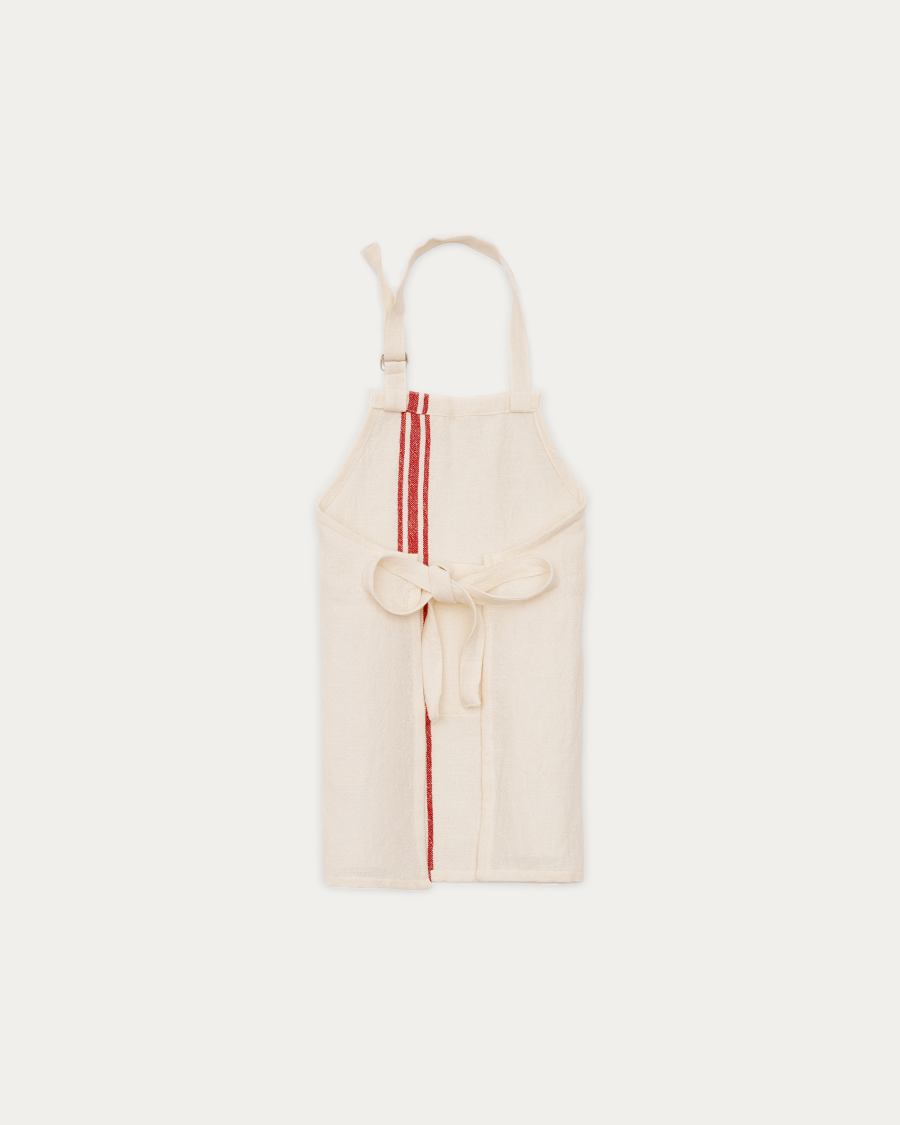 Nona children's apron in a natural linen and cotton with red stripes