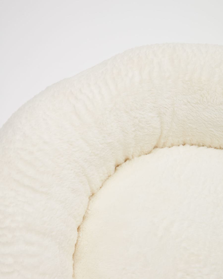 Woopy round bed for pets with with white fur small Ø 70 cm