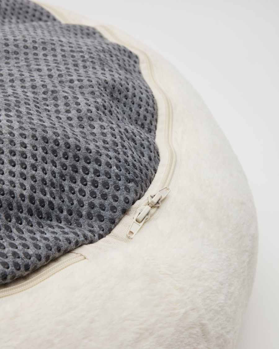 Woopy round bed for pets with with white fur small Ø 70 cm