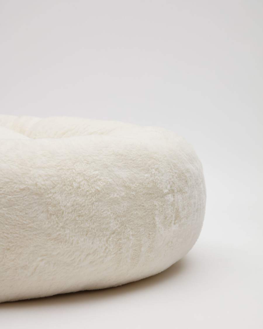 Woopy round bed for pets with with white fur small Ø 70 cm