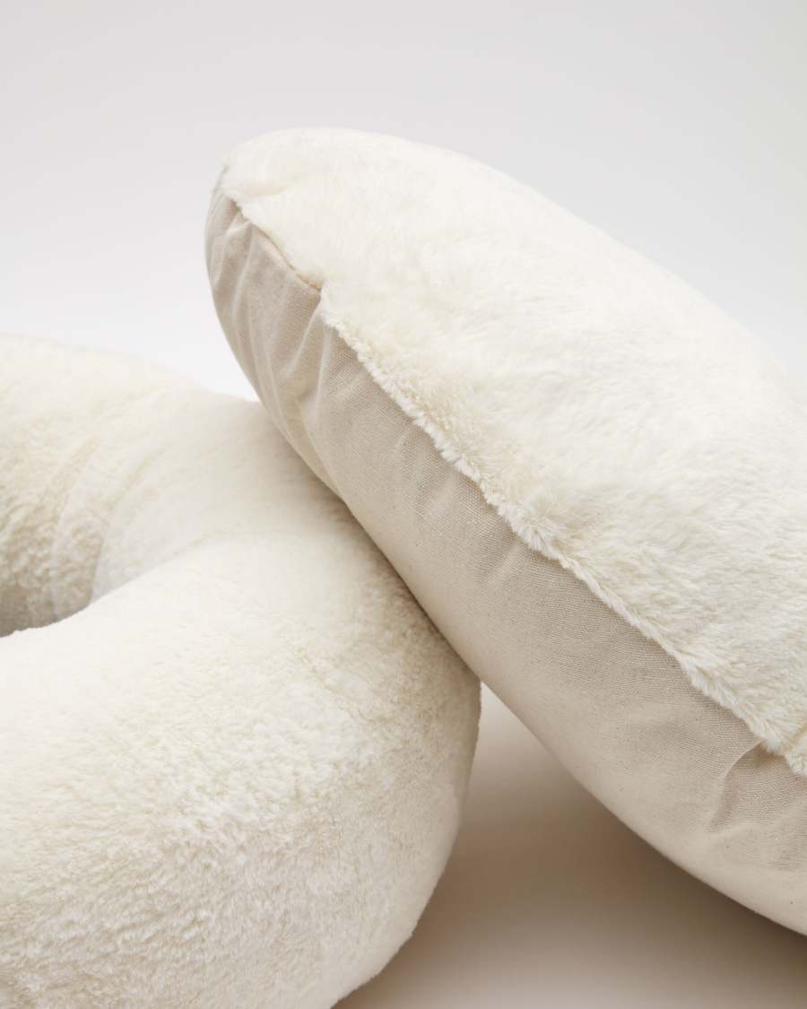 Woopy round bed for pets with with white fur small Ø 70 cm