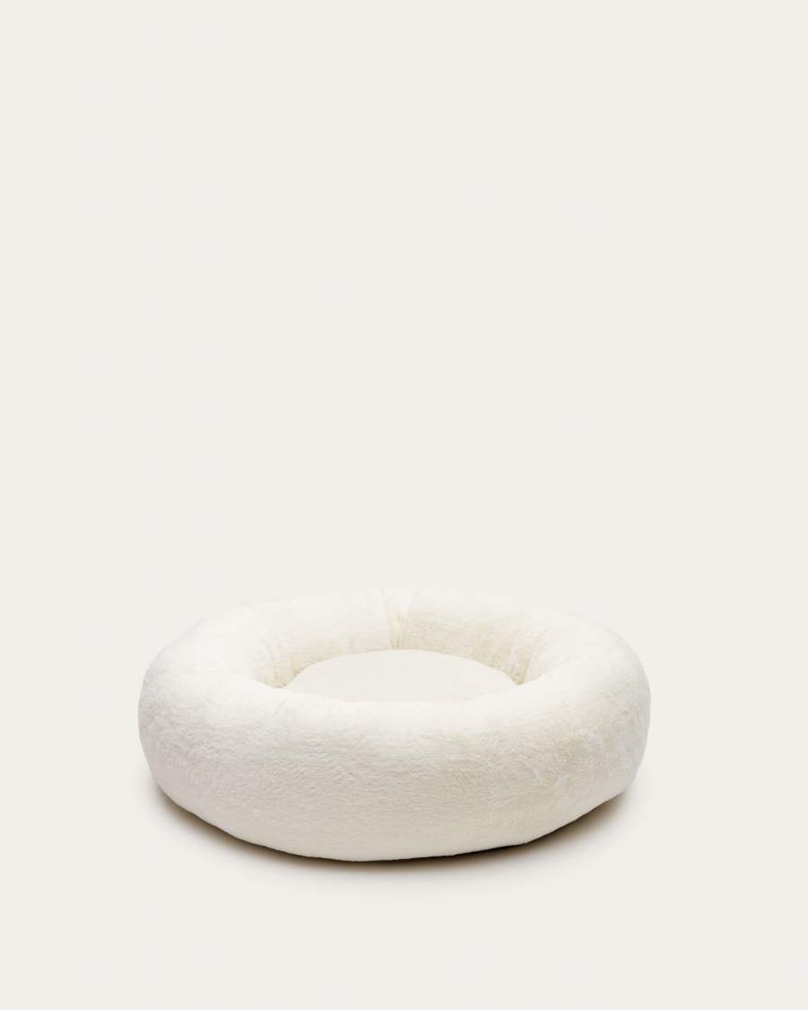 Woopy round bed for pets with with white fur small Ø 70 cm