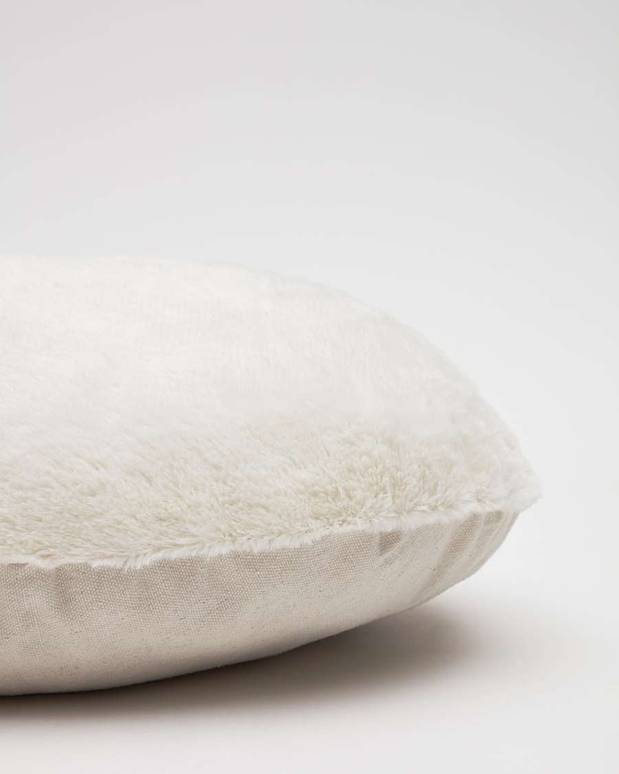 Codie portable pet cushion in white fur, Ø 60 x 10 cm