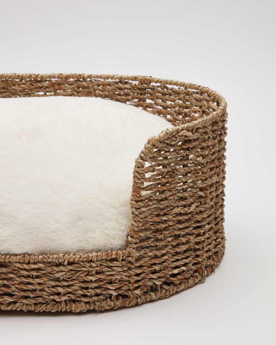 Codie portable pet cushion in white fur, Ø 60 x 10 cm