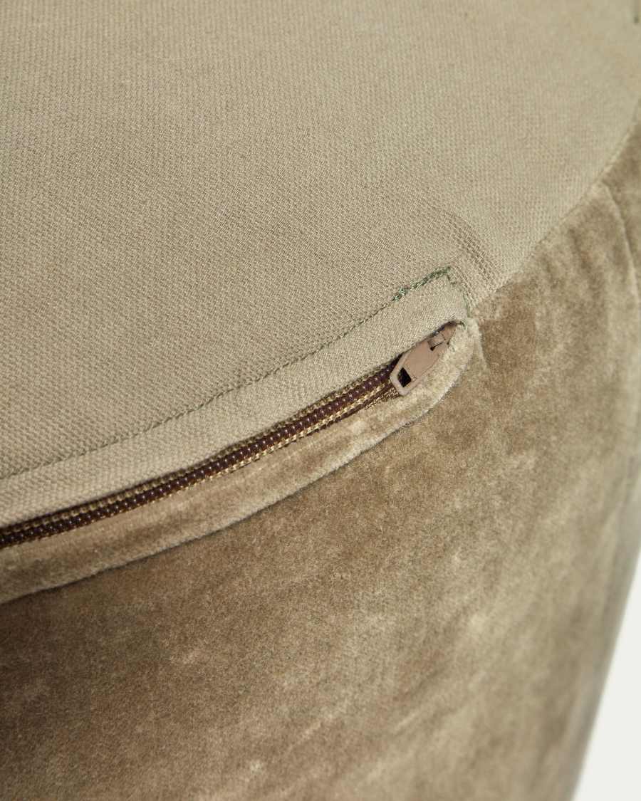 Angelica 100% velvet cotton circular pouf in dark green, Ø 45 cm