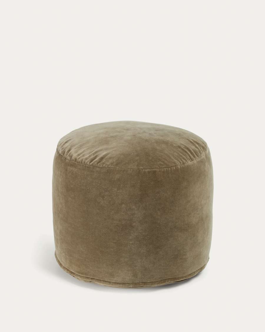 Angelica 100% velvet cotton circular pouf in dark green, Ø 45 cm