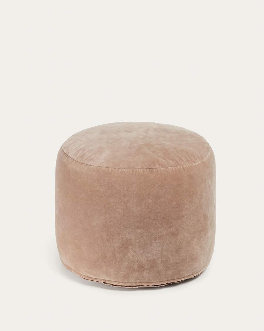 Pouf rond Angelica 100 % coton en velours rose Ø 45 cm