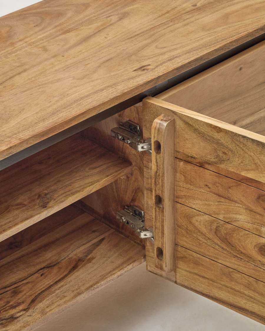 Meuble TV Uxue 3 portes en bois d'acacia finition naturelle 150 x 58 cm