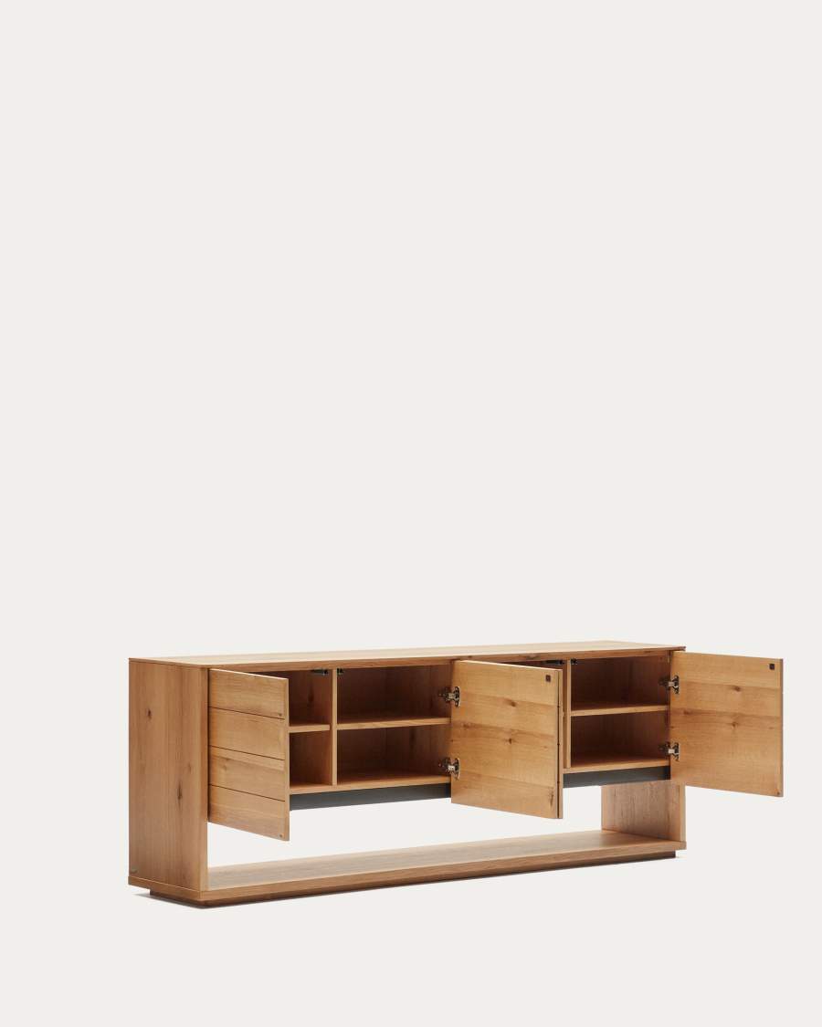 Alguema sideboard with 4 doors in oak veneer with natural finish, 200 x 74 cm