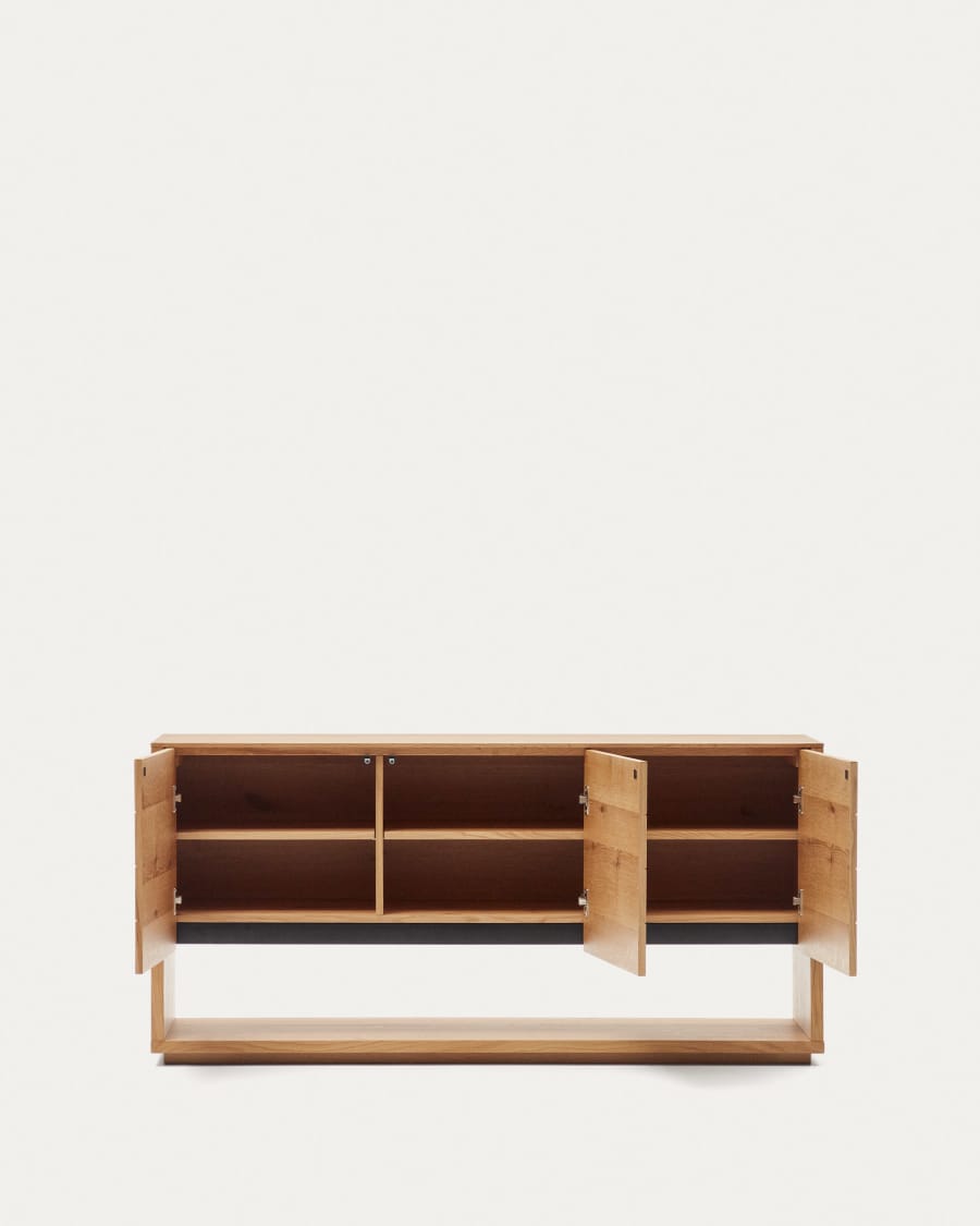 Alguema sideboard with 3 doors in oak veneer with natural finish, 151 x 73 cm